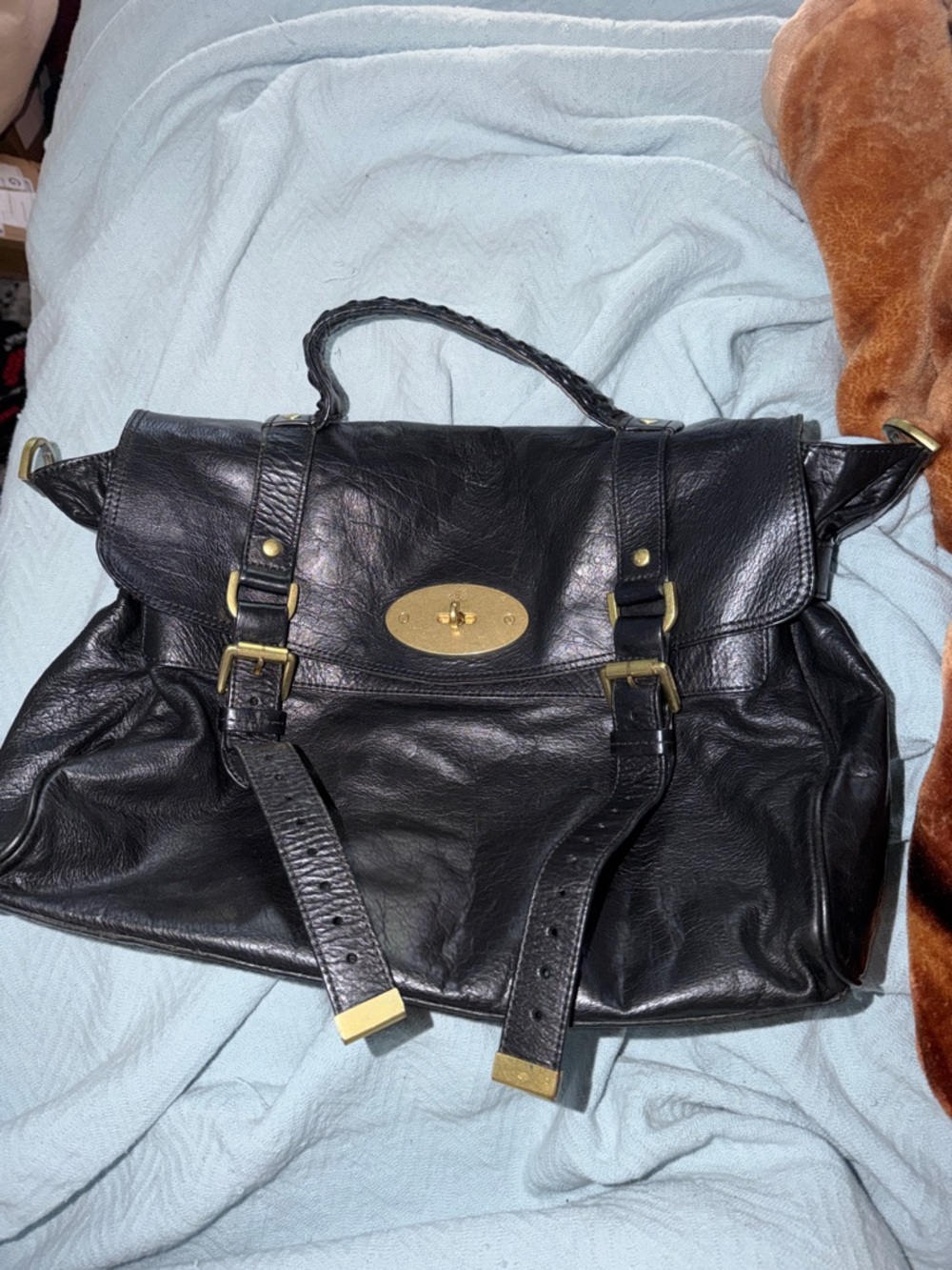Mulberry Alexa Black Leather Satchel with Gold-Tone Hardware